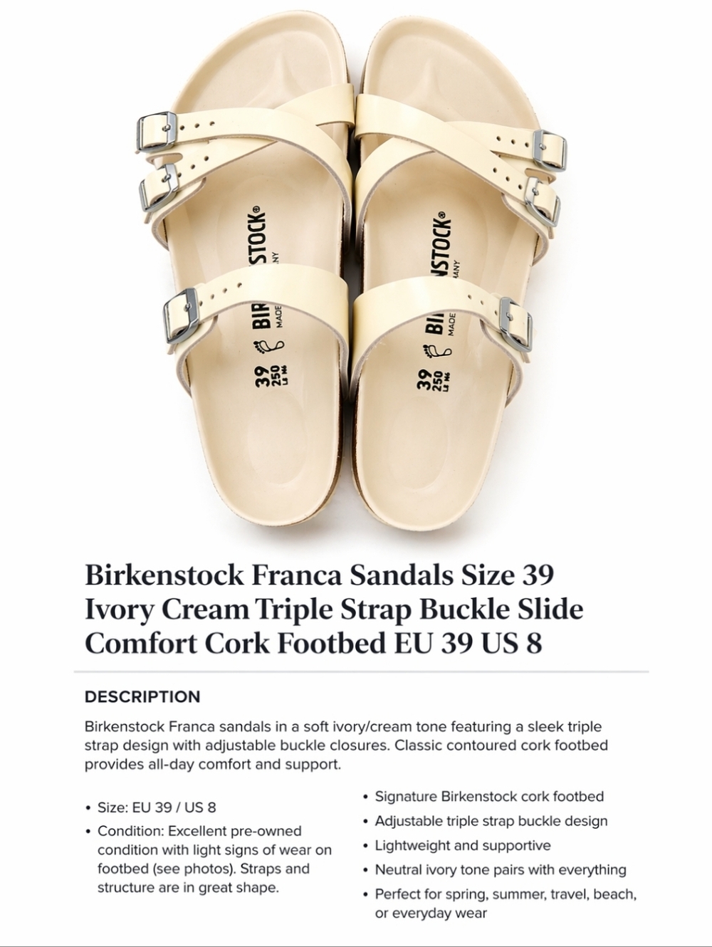 Birkenstock Franca Sandals Size 39 New - Picture 6 of 11